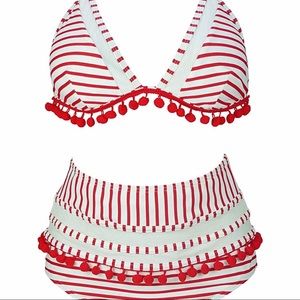 Cocoship high waisted bikini with Pom Pom trim 👙